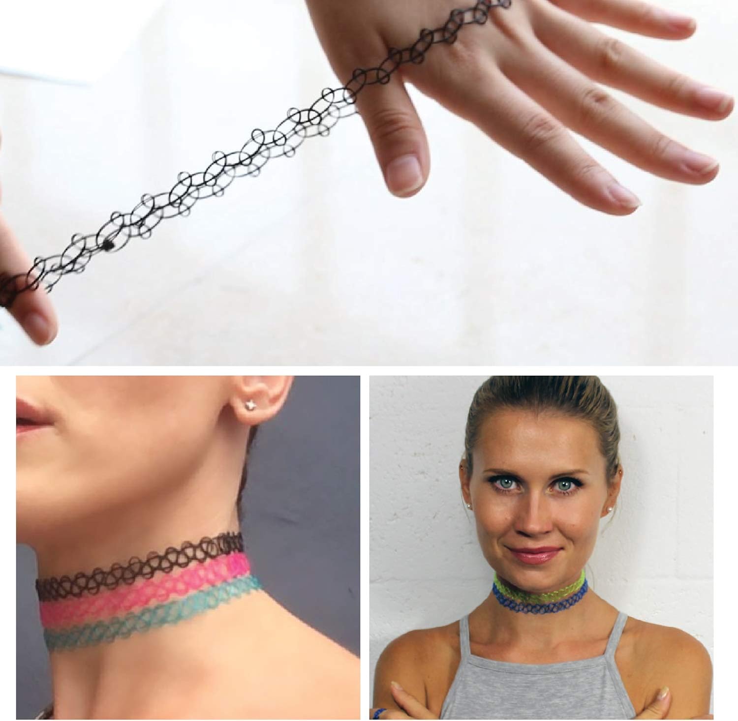 BodyJ4You 12PC Choker Necklace Set Henna Tattoo Stretch Elastic All Black Women Girl Gift Pack: Jewelry
