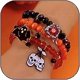 MQNP Halloween Charm Bracelets Pumpkin Ghost Bat Skull Stretch Stackable Bracelet Cute Spooky Halloween Costume Accessories