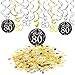 80th Birthday Party Decorations, Konsait 80th Birthday Party Hanging Swirl Decorations Black and Gold (15 Counts), Happy Birthday & 80 Table Confetti (1.05oz), Age 80 Party Supplies