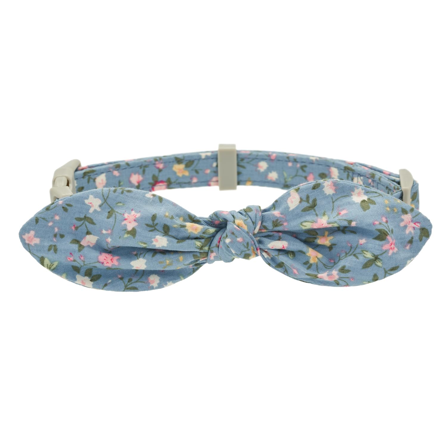 Petiry Blue Floral Dog Collar – Adjustable with Detachable Bow, Unique Stylish Puppy Collar for Boys and Girls, for Pet Lovers,XS
