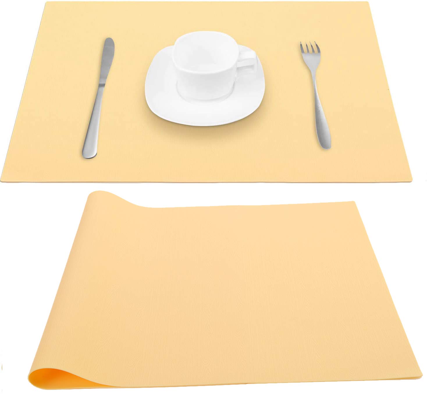 Silicone Place Mats Table Placemats, Extra Large, Non Slip, Heat Resistant,Thick, Nonstick Pastry Mats Countertop Worktops Protection, for Kitchen Dining Baby Kid, 45 × 32cm (Yellow, 1)