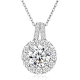 Moissanite Necklace Jewelry Gifts for Women: 18K White Gold Plated 925 Sterling Silver D Color VVS1 Lab Created Diamond Pendant, Anniversary Valentine Birthday Gifts for Wife Mom Girlfriend Her