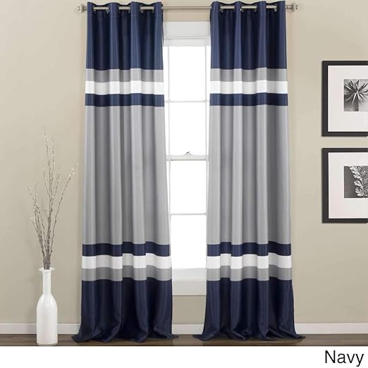 Amazon Com 2 Piece 84 Inch Navy Silver Grey Rugby Stripes