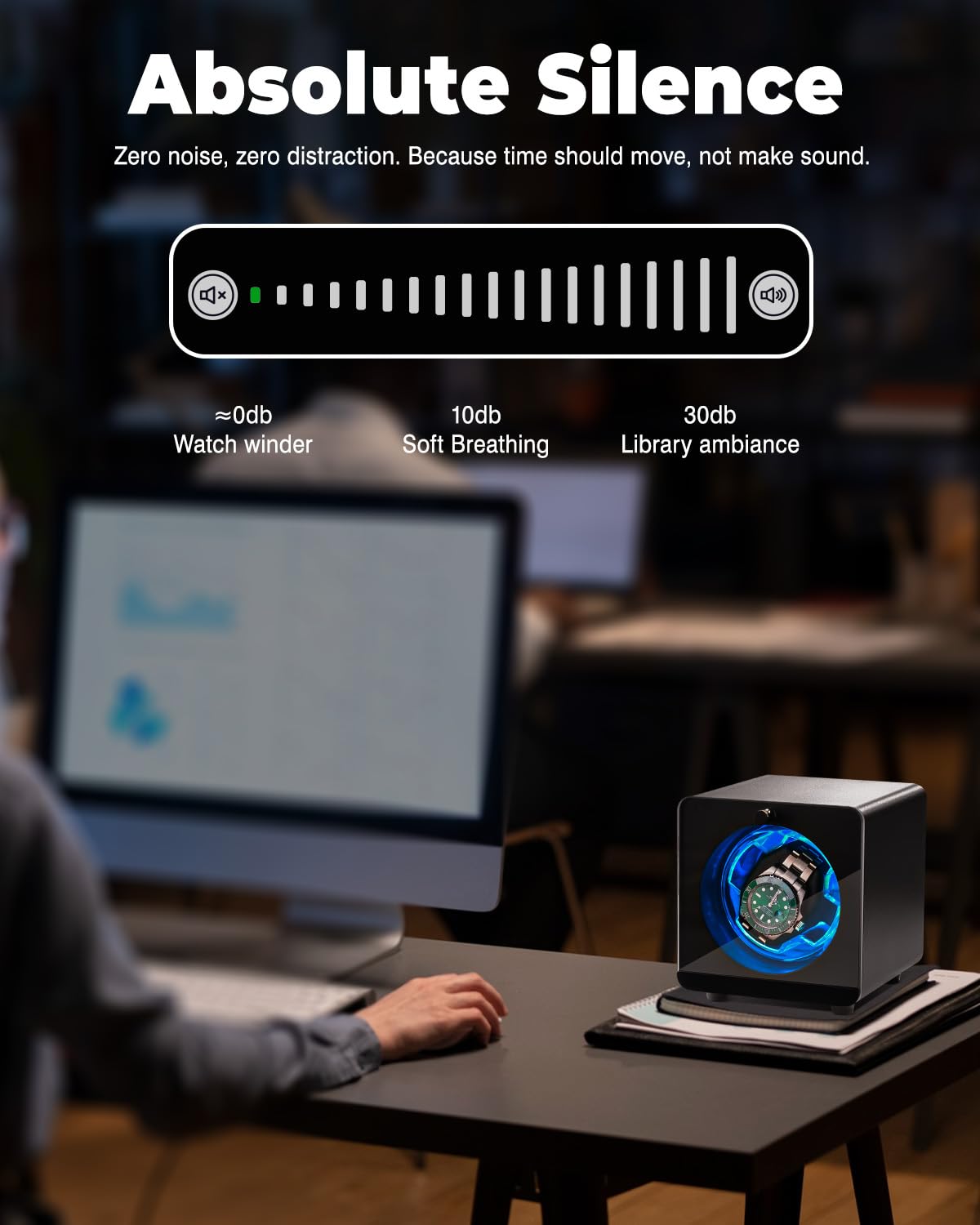 Cevale Cevale Single Watch Winder,Aluminum Automatic Watch Winder for Rolex with Ultra Quiet Motor(≈0dB),Self-Winding Metal Watch Winder for Every Watches,Blue Light,Gift for Watch Lovers