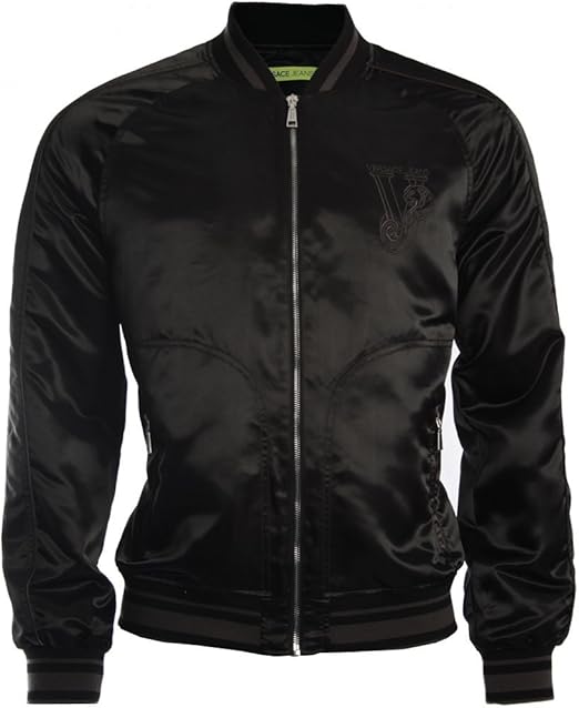 Versace C1GFA9B2 High Shine Bomber Jacket in Black BLACK XLARGE at