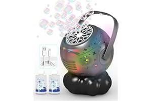 Bubble Machine - USB-C Rechargeable Bubble Maker for Kids with Colorful LED Light, Big Bubbles Design, 600mL Capacity, Outdoo