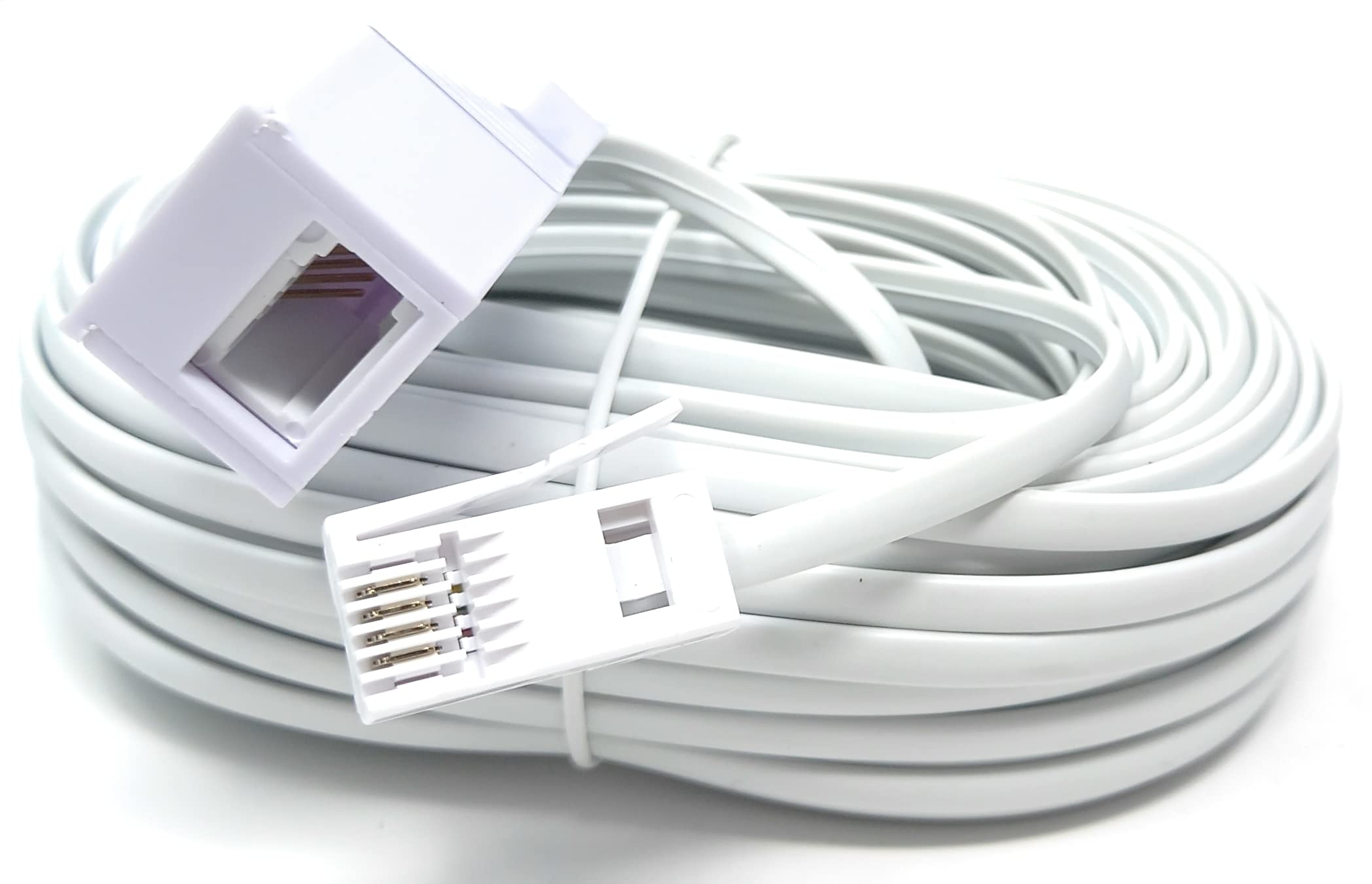 DRUT 15m BT Extension Telephone Line Cable 431A, BT Male to Female Socket, 4 Wire, Flat Lead 50ft