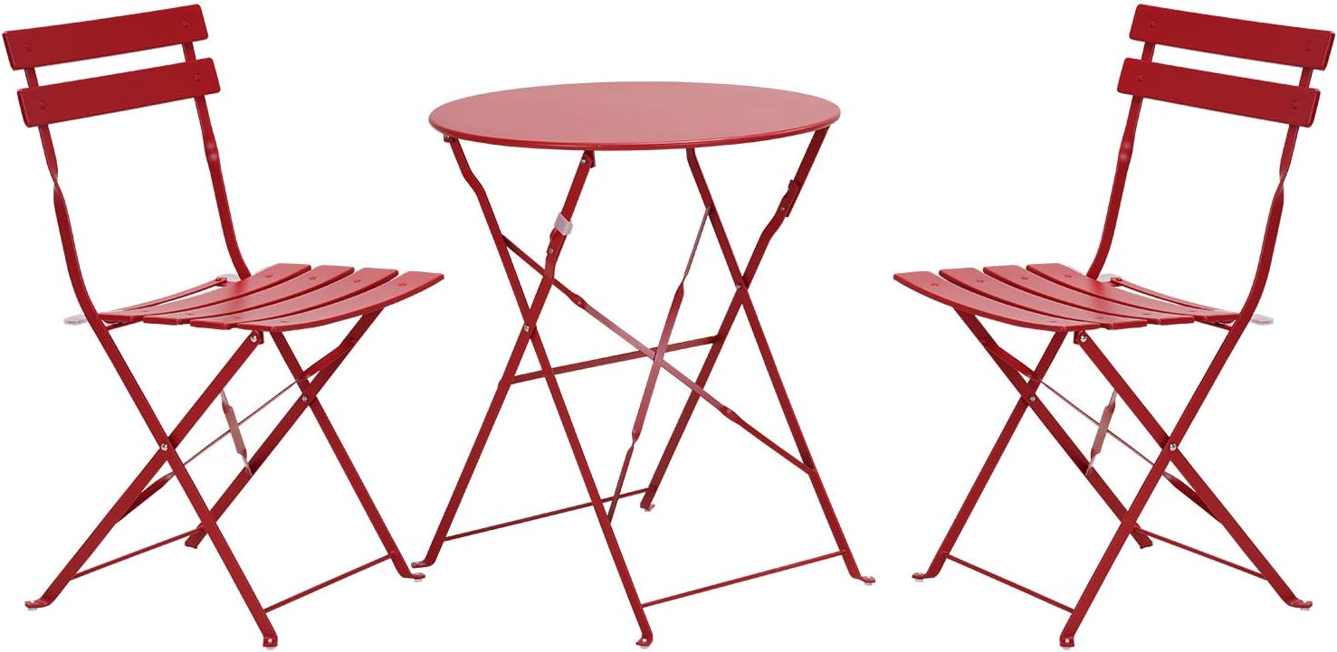 Grand patio Premium Steel Patio Bistro Set, Folding Outdoor Patio Furniture Sets, 3 Piece Patio Set of Foldable Patio Table and Chairs, Red : Garden & Outdoor