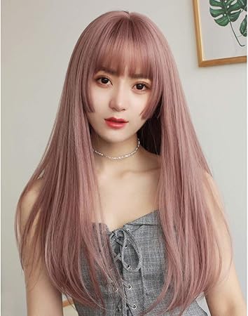 Amazon Co Jp 姫カット 原宿ウィッグ 細いratのかつらジジスタイルピンクの長い巻き毛の大きな波ロリータかつら純赤かわいい長いストレートの髪 服 ファッション小物