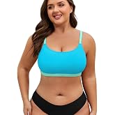 Plus Size Bikini Top for Women Large Bust Swim Tops Sports Swim Bra | With removable padded, adjustable straps. Sport bra like bathing suit suitable for plus size and large bust