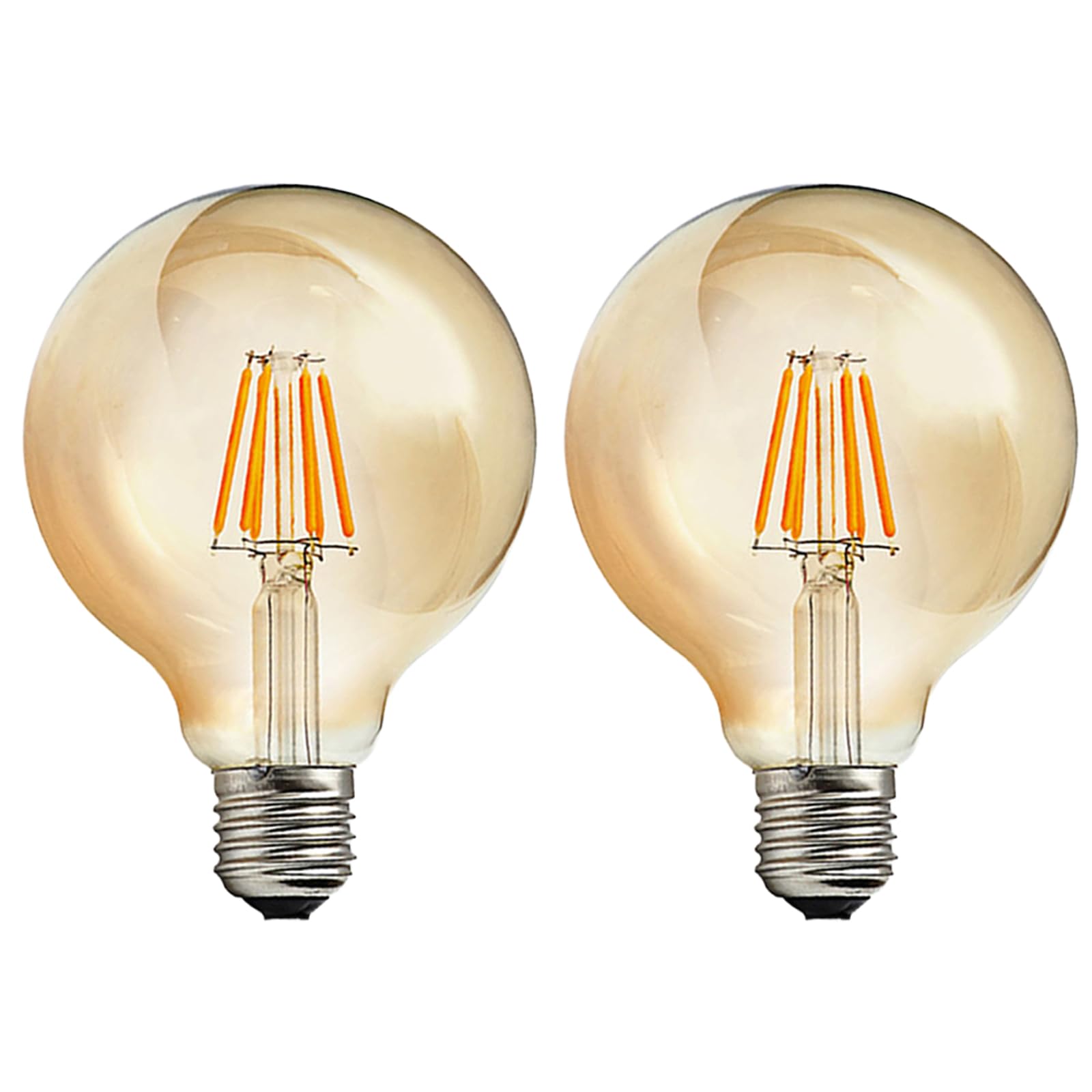 WULUN E27 G95 6W Retro Edison LED Bulbs, Equivalent 60W, Amber Filament Glass, 600 Lumens, 2700K Warm White, AC 220-240V, 360° Beam Angle, Non dimmable, Decorative Light Bulb, Pack of 2