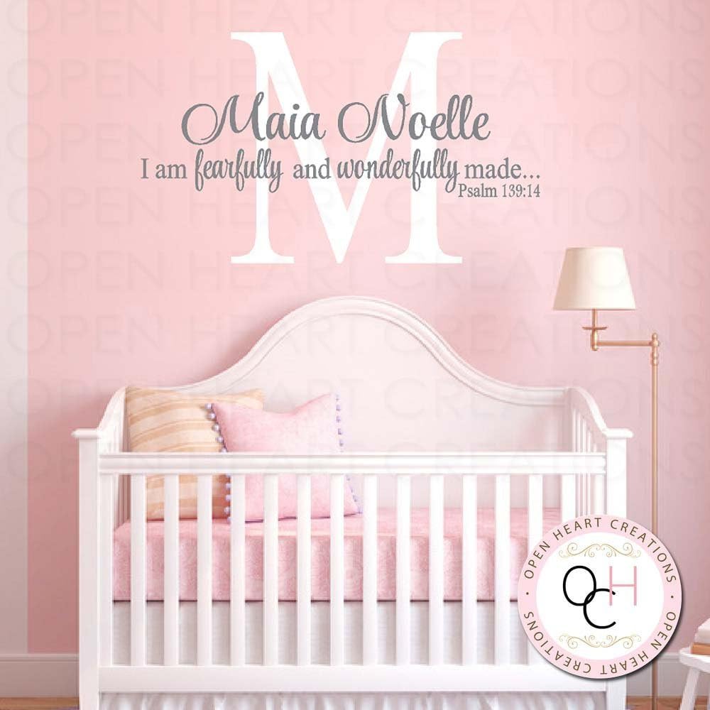 Susie85Electra I am Fearfully and Wonderfully Made Wall Decal with Large Initial Monogram Initial Wall Decal with Scripture Overlay