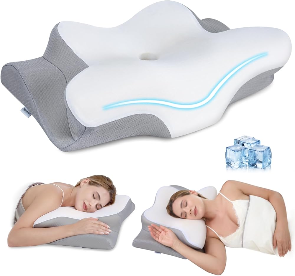 Cervical Neck Pillow, Memory Foam Pillows for Relieving Neck and Shoulder Pain, Neck Support Pillow for Side Sleepers, 2 Heig