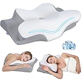 PAYHUIN Cervical Neck Pillow, Memory Foam Pillows for Neck and Shoulder Pain Relief, 2 Heights Ergonomic Pillow with Breathable Ice Silk Cover, Neck Support Pillow for Stomach Sleepers White