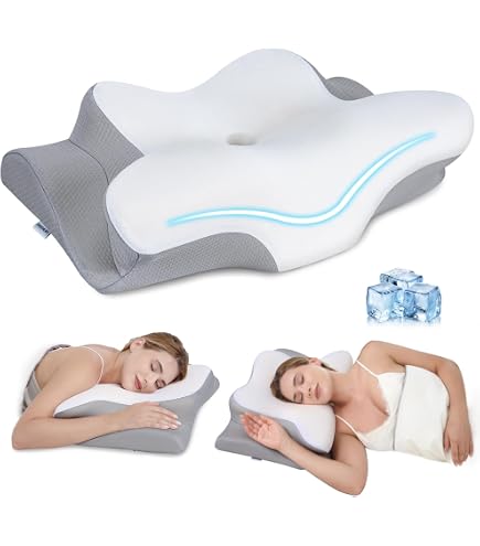 JINXIA Oreiller cervical pour dormir, oreillers en mousse à mémoire de forme inodore et housse de refroidissement, oreiller orthopédique ergonomique pour les personnes dormant sur le côté, le dos, le