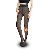 LUXHE Womens Thermal Fleece Lined Leggings Ultra Cozy Warm Magic Fake Sheer Illusion Tights That Look Like Pantyhose Opaque Stockings Skin Tone Footless Under Dress Winter Black and Nude for Women