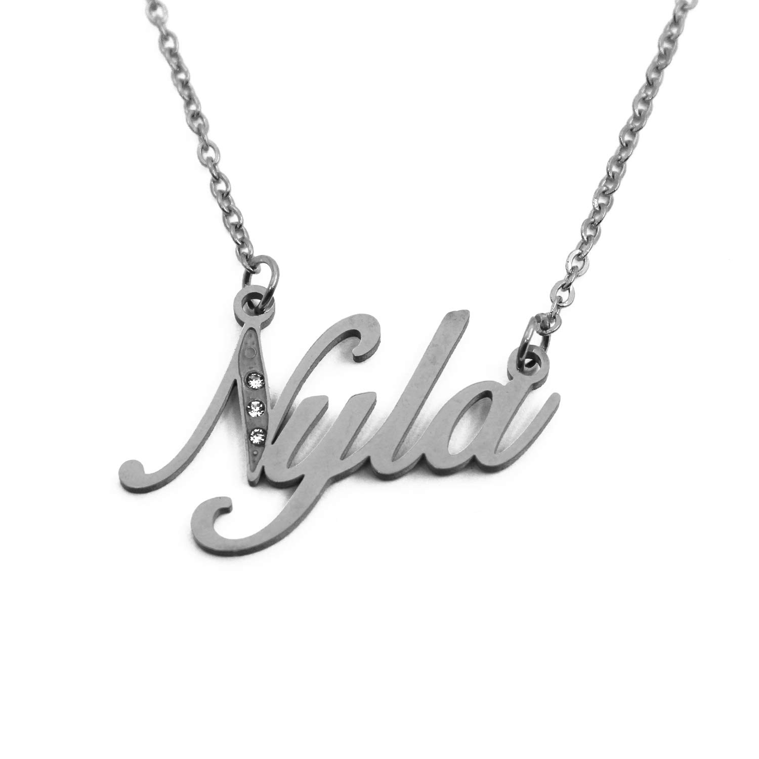 Kigu Nyla Personalised Name Necklace With Cubic Zirconia Silver Tone , Custom Dainty Name Pendants, Jewellery for Ladies, Girlfriend, Mother, Sister, Friends