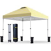 Nazhura 10' x 10' Pop Up Canopy Tent with Sand Weight Bag, Freestanding Sun Shelter for Picnic and Camping, One Person Setup and Height Adjustable (Yellow Stripe)