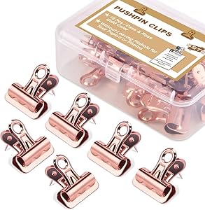 STFF 15 Pcs Push Pins Clips Creative Paper Clips with Pins for Cork Board and Photo Wall No Holes for The Paper (Rose Gold)