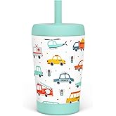 Kid Insulated Stainless Steel Tumbler with Silicone Straw, 12oz Sippy Cup for Kids (Transportation)
