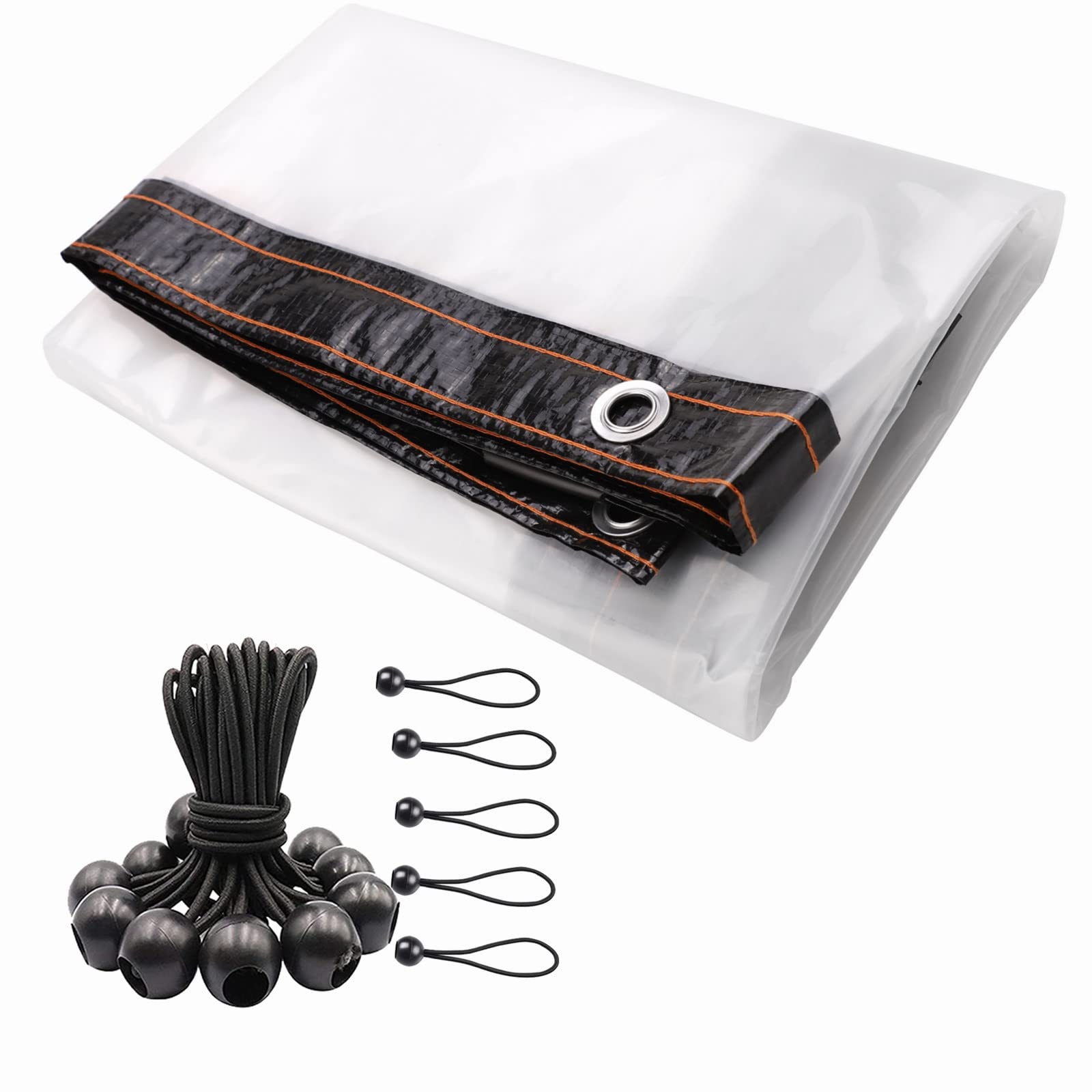 WUHNGD Clear Waterproof Cover Tarp 2x2.5 m Heavy Duty Rainproof Tarpaulin with Grommets & 10Pcs Ball Bungee Cords Garden Rainproof Clear Poly Tarp Plant Cover (60927013-9464-1804476501)