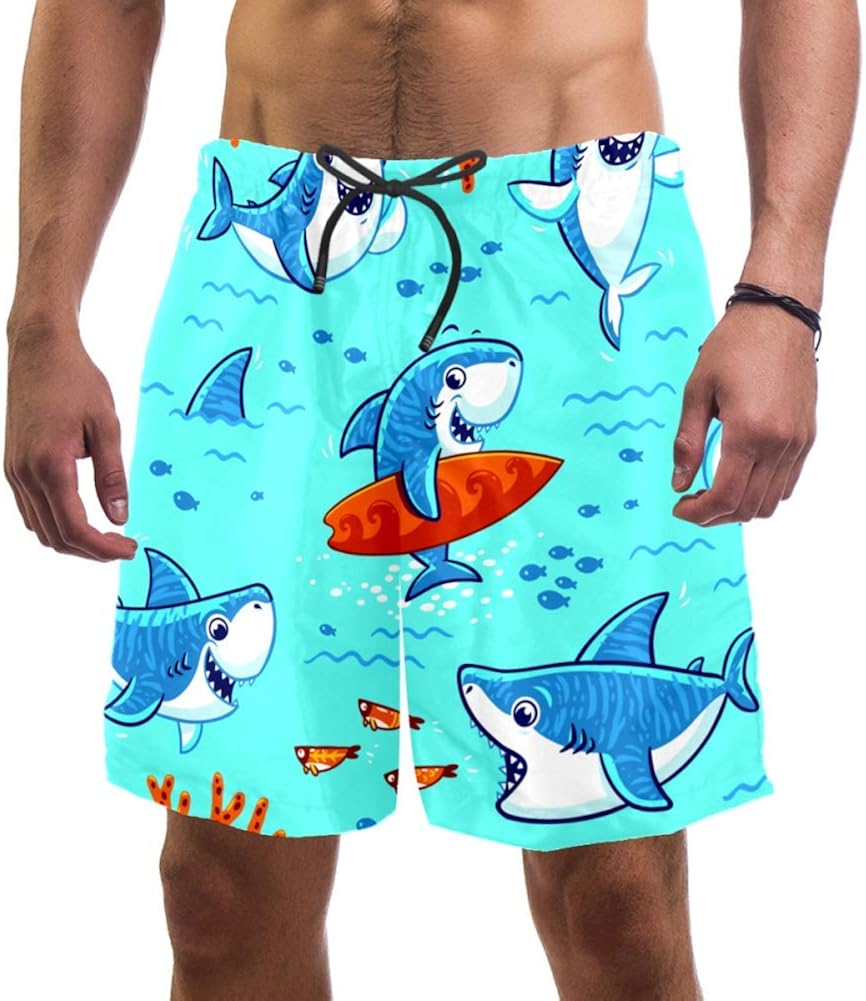 Cute and Funny Cartoon Sharks Swim Shorts for Men Swim