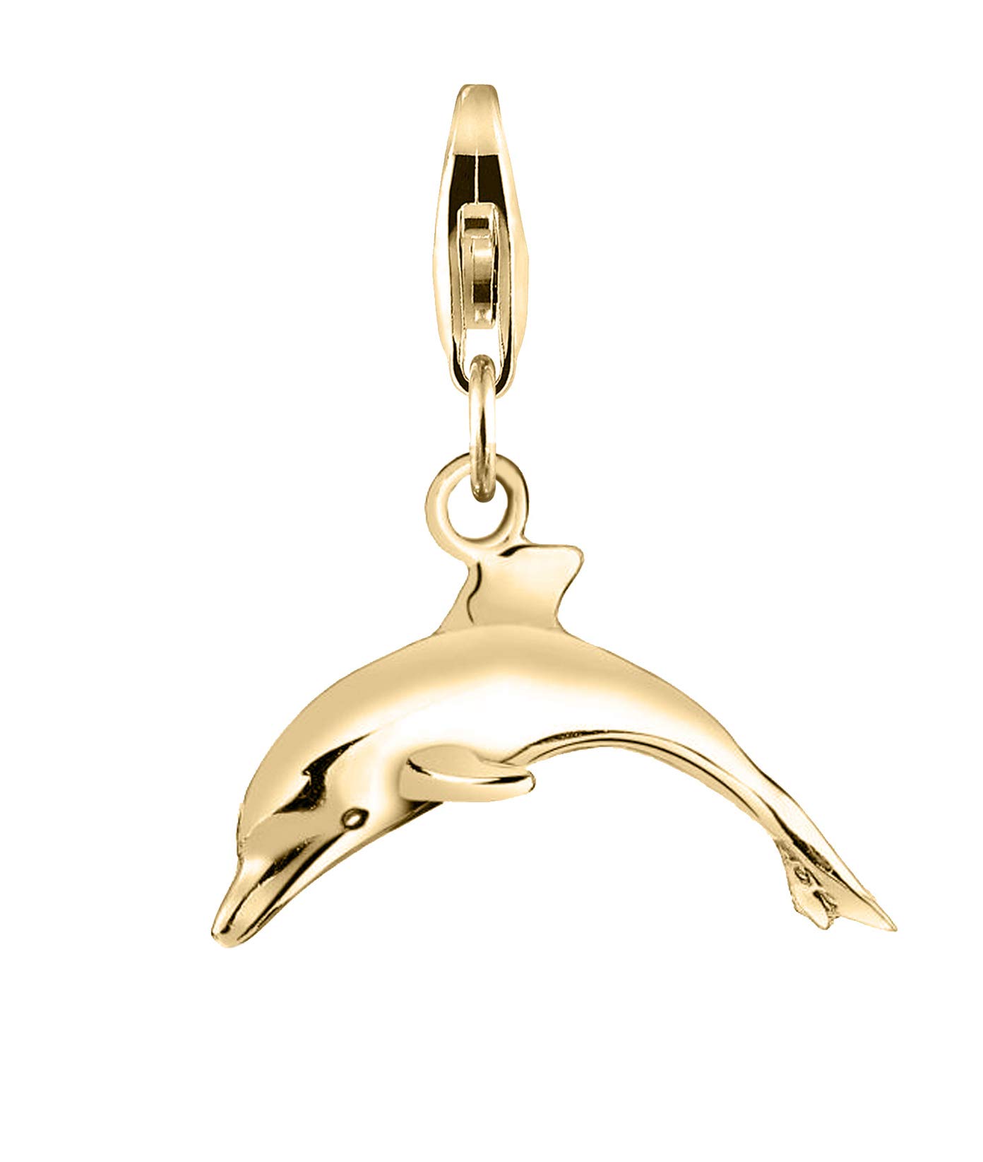 Nenalina Dolphin Carabiner Charm Pendant for Charm Bracelet 925 Sterling Silver,gold-plated 925 sterling silver