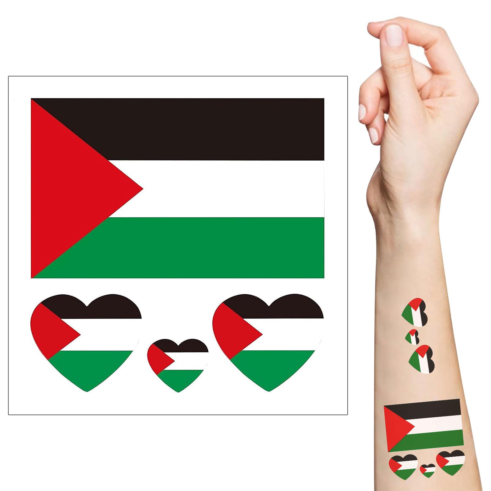 Mayoii 10 Sheets Palestine Flag Temporary Tattoo Stickers, Waterproof Fake Tattoos Body Art Sticker on Arm, Shoulder, Face, Realistic Temporary Tattoo for Palestinian National Day