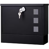 Locking Mailbox Wall Mount for Outside&ndash; Jssmst Mailboxes with Key Lock for Front Door Fence, Large Capacity Letter Box, 14.3 x 4.1 x 11.8 Inch, Black, SM-HPB911BN