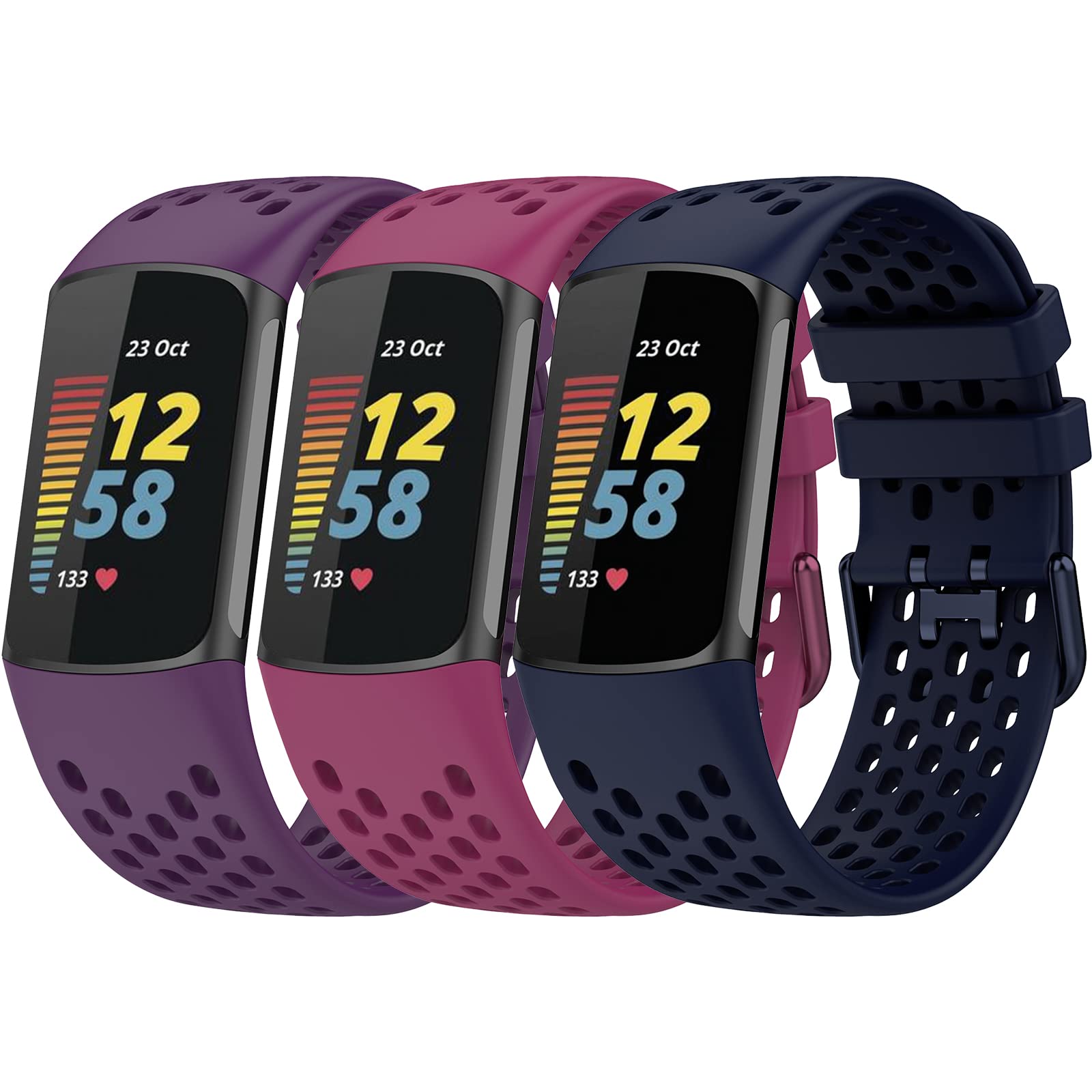 TopPerfekt Sport Straps Compatible with Fitbit Charge 6 Strap, Adjustable Breathable Soft Silicone Sport Replacement Watch Band Straps Wristbands Bracelet for Charge 5 Activity Tracker Women Men