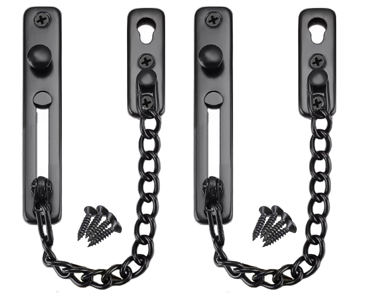 Litensh 2pcs Door Chain Lock, Stainless Steel Door Guard Anti-Theft Press Lock, Chain Door Guard Lock Latch Sliding Lock for Hotel Home Living Motel Apartment Bedroom Black