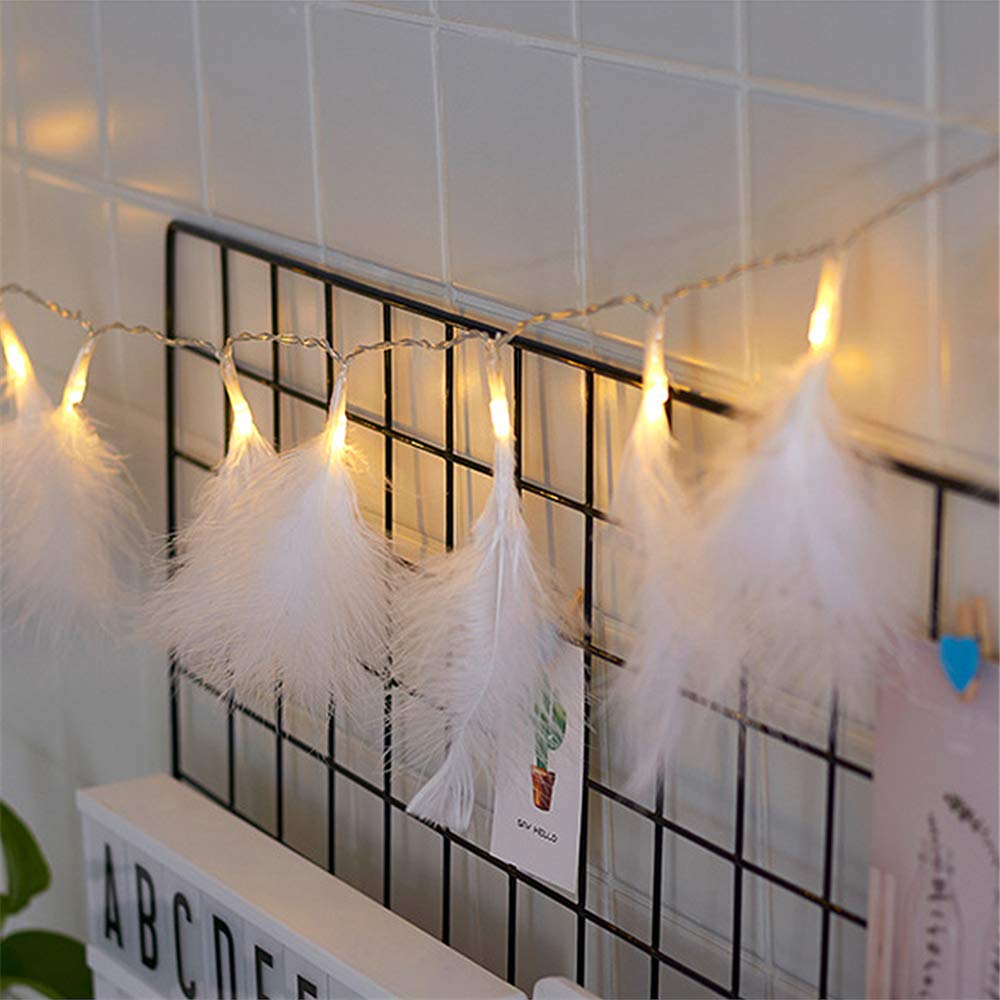Esoes LED String Lights, 2M 20LED Battery Operated Feather Fairy String Lights for Festival Wedding Party Garden Home Living Room Decorations (White)