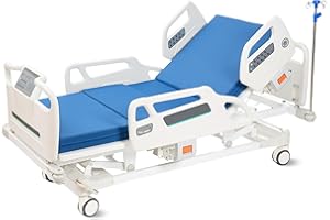 RESTISLAND Hospital Bed Electric Multi Function, ICU Medical Bed with Cardiac Chair Position, Trendelenburg & Reverse Trendelenburg, 5-Inch Lockable Casters for Home Hospital Use, Mattress Inclusive