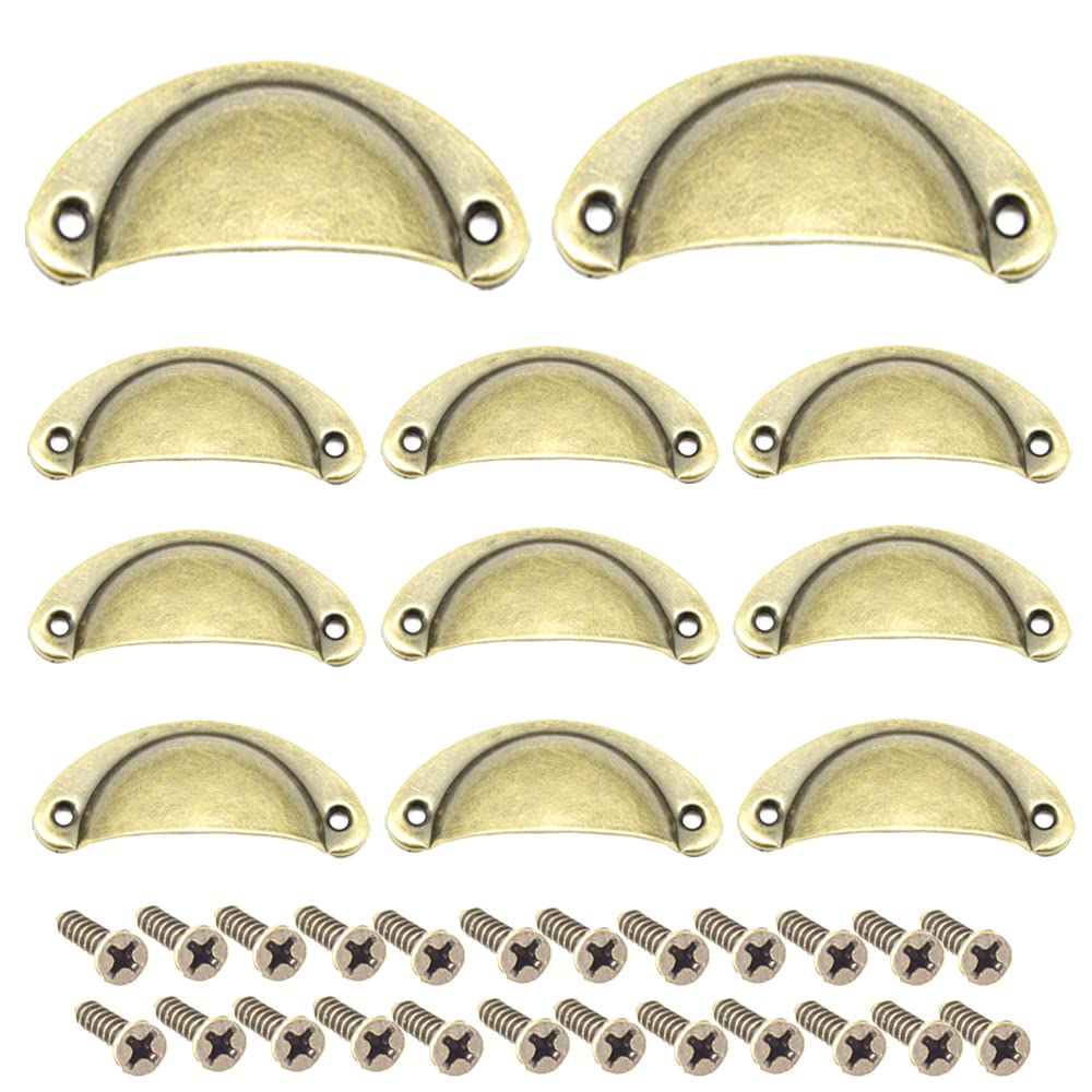Ruidee 12 Picecs Shell Cup Handles Vintage Half Moon Drawer Pull Handle with Screws for Cabinet Cupboard Dresser Wardrobe Drawer (Bronze)