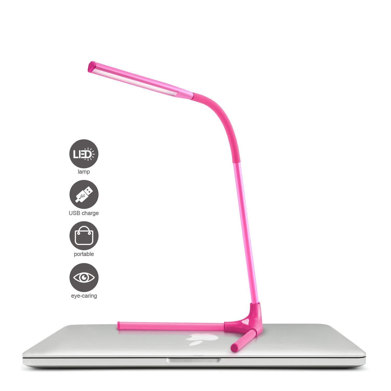 Spectsun USB Desk Lamp, Pink Gooseneck Light, Minimalist Pink Lamp for Girl/Computer/Reading/Bedside, LED Light, Aluminium Base, Energy Efficient