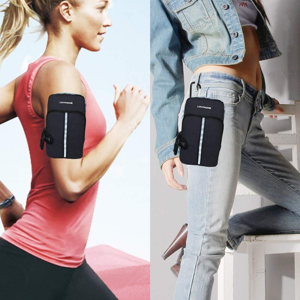 LOVPHONE Sports Armband, Double Pockets Phone Running Armband for iphone X/8/8 Plus/7/7 Plus, Samsung Galaxy Note 8/S8/S8 Plus/S7, Water Resistant (Black, 7.0-12.8inch)