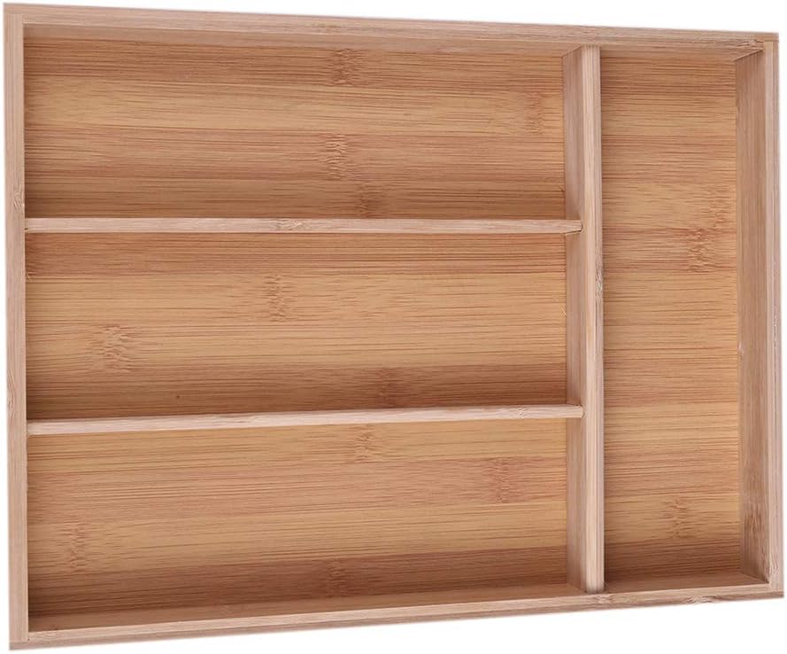 4 Grids Kitchen Drawer Organisers Bamboo Utensils Organizer Cutlery Tray Holder