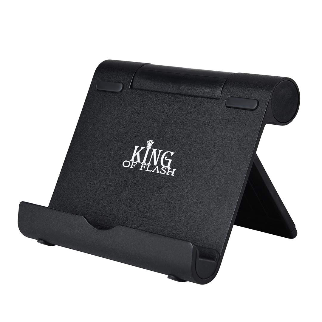 KING OF FLASH Portable Desk Multi Angle Stand Holder for 4-12" Tablet, Pad, Smartphone, Phone & Various Devices (Black)