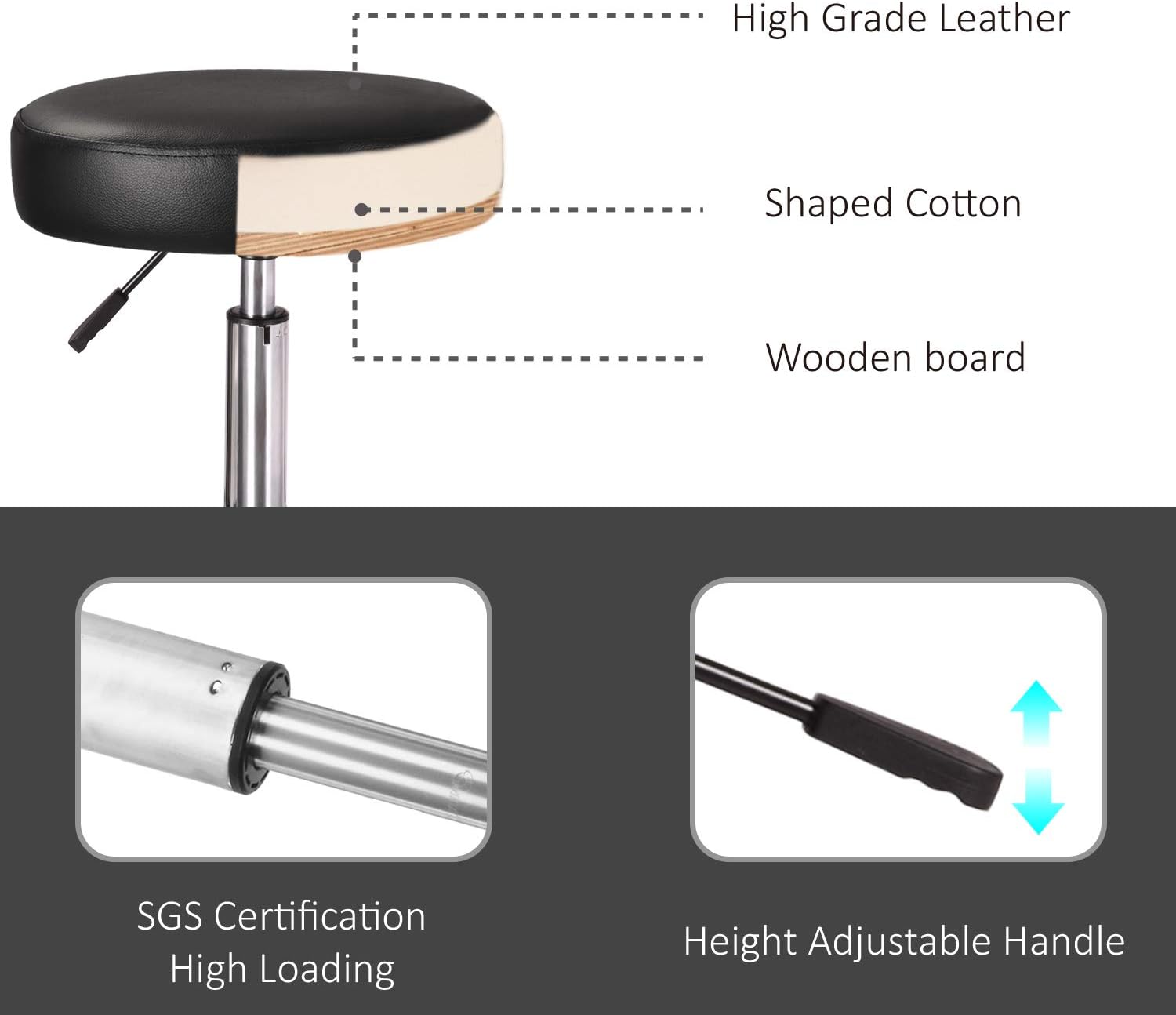 Amolife Multi-Purpose Hydraulic Adjustable Round Drafting Chair Rolling Swivel Stool with Wheels and Soft Padding for Home Office Beauty Barber Salon Medical Tattoo Vanity Massage Facial Spa in Black: Beauty