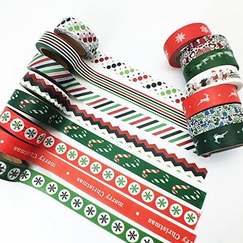 12 Rolls Christmas Washi Tape Set, DIY Scrapbooking Decorative Tape, Masking Tape, Planner Tape, Craft Gift Decoration Tape Stickers, Red Green White(Random Color)