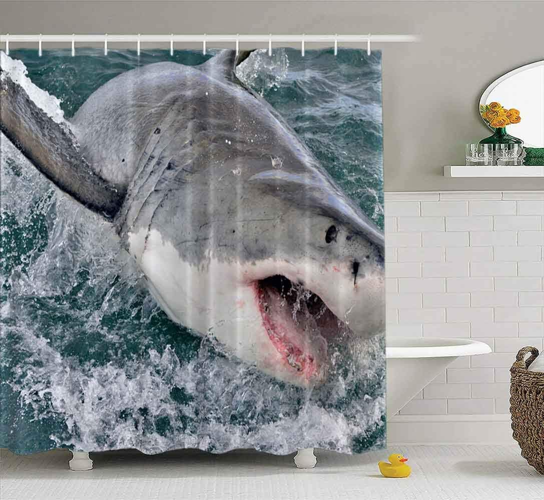 Musesh Shower Curtains,Wide Shower Curtains,78X72 Inch Shower Curtain with Hooks for Bathroom Great White Shark Open Mouth Bay South Africa Atlantic Ocean Carcharias False