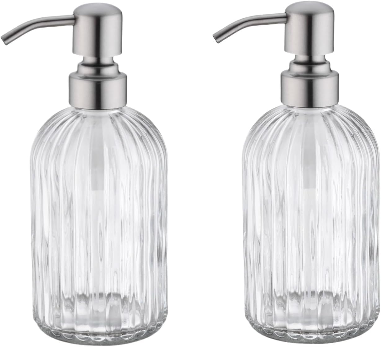 Photo 1 of 16Oz Clear Glass Soap Dispenser with Rust Proof Stainless Steel Pump in Brushed Nickel,Refillable Bathroom Soap Dispenser, Kitchen Soap Dispensers for Dish Soap,Lotions, Essential Oil,2 Packs