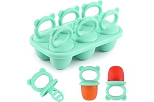 HUAKENER Mini Popsicle Molds, Silicone Popsicle Mold for Toddlers, 6-Cavity Ice Pop Molds with Handle for Making Healthy Baby