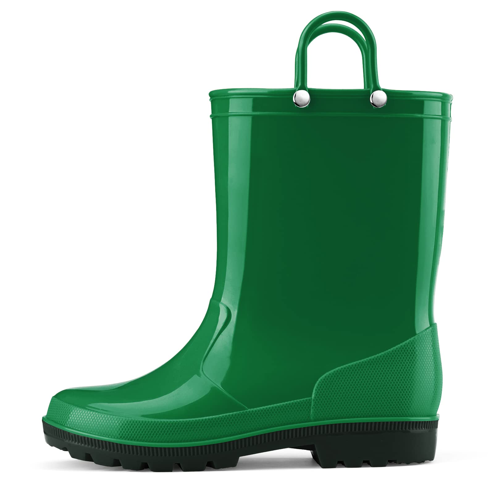 Photo 1 of HISEA Kids Rain Boots for Toddler Boys Girls, Waterproof Rubber Boots with Easy-On Handles, Seamless PVC Rainboots Lightweight Mud Shoes for Water Beach Outdoor Playing, Size 3BK Green