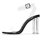 Clear Heels for Women- Stylish Ankle Strap Heels with Adjustable Buckle- Block Nude Heels for Women- 3.5-inch Open Toe Heel Sandals- Clear Heels with Genuine Leather Insole (Maria-2.A)