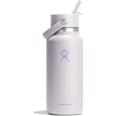 Hydro Flask Water Bottle - Insulated Stainless Steel - Wide Mouth Flex Straw Lid, Non Spill, Leakproof and Refillable in 32 Oz Sea Cloud Pink