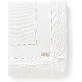 YIXPOH 100% Organic Cotton Baby Blanket Knitted Softer Receiving Swaddle Warm Cozy Cuddle Crib Blanket for Newborns Infants Toddlers Boy and Girls White