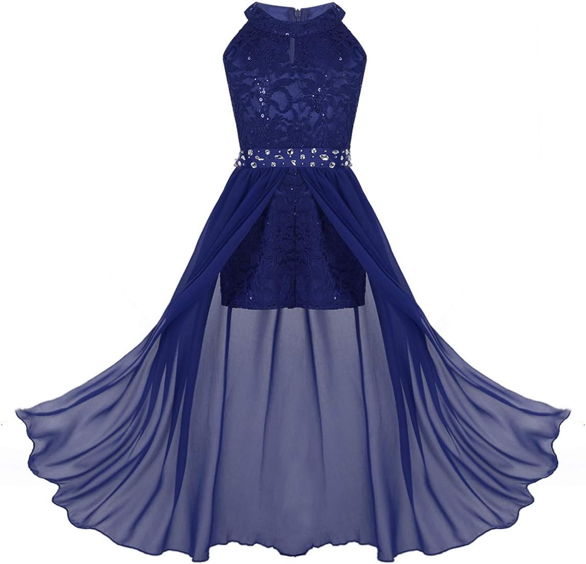 YONGHSKids Girls Wedding Dress Flower Girls Dress Sleeveless Floral Lace Rhinestone Maxi Romper Evening Gown Dance Wear