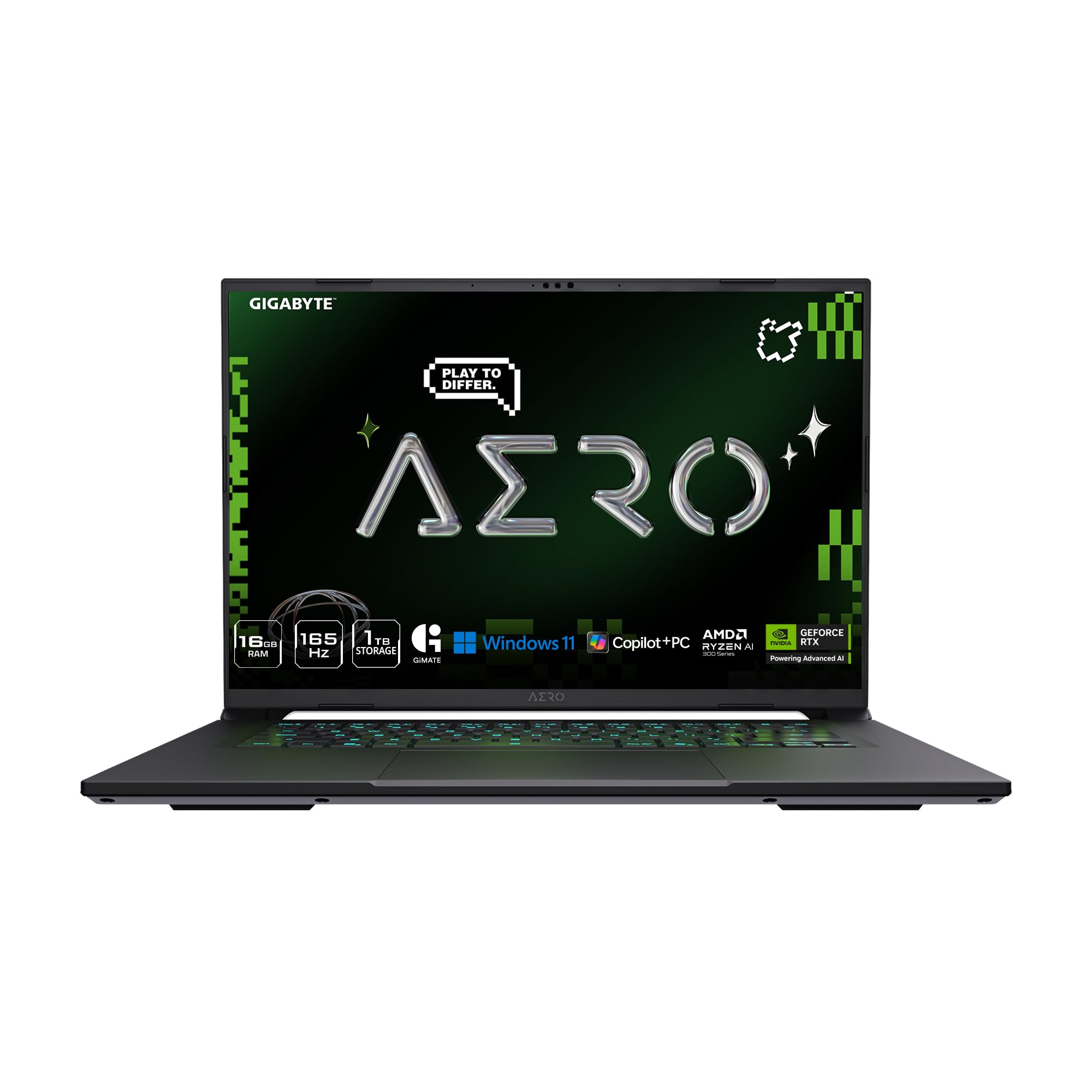 GIGABYTE AERO X16; Copilot+ PC - 165Hz 2560x1600 WQXGA - NVIDIA GeForce RTX 5060 - AMD Ryzen AI 7 350-1TB SSD with 16GB DDR5 RAM - Windows 11 Home - Space Gray