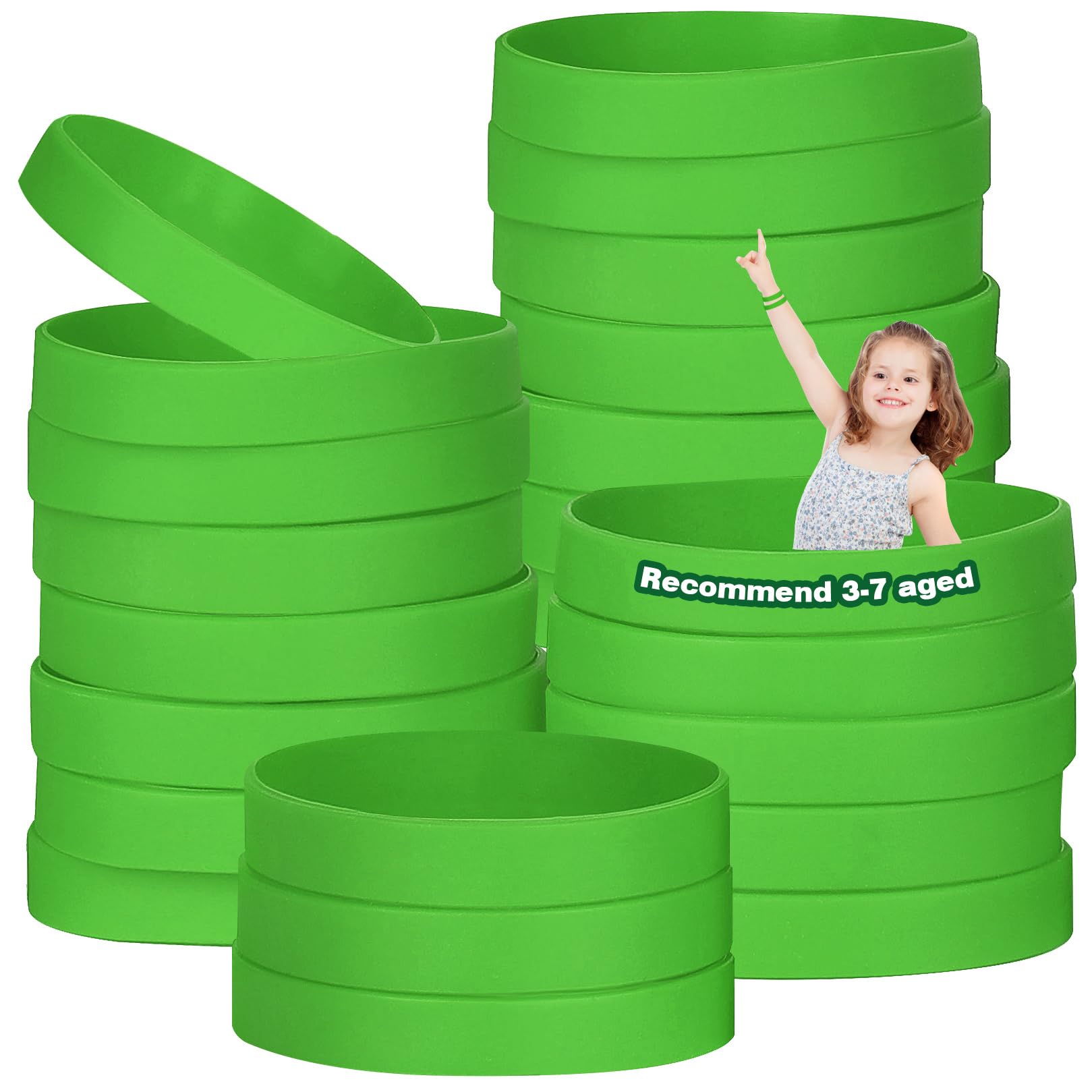 25PCS Silicone Bracelets Wristbands for kids,Blank Rubber Wristbands Elastic Universal Bracelets Rubber Wholesale Bracelet bands bulk Green